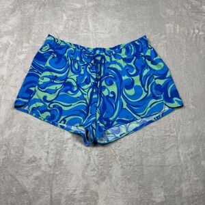 Lilly Pulitzer Luxletic Womens Blue Print Drawstring Nylon Athletic Shorts‎ M
